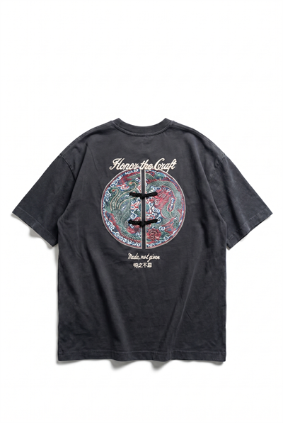 Erkek Craft Nakış Detaylı Oversize T-Shirt Füme