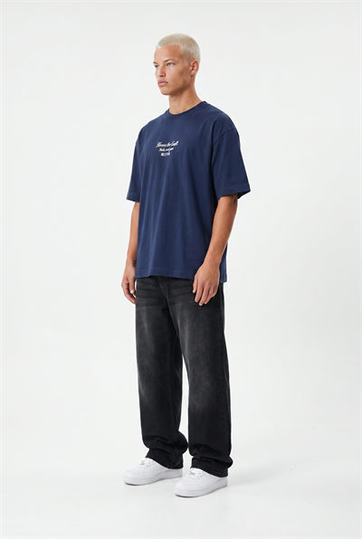 Erkek Craft Nakış Detaylı Oversize T-Shirt Lacivert