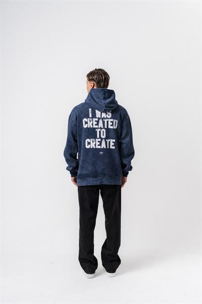 Erkek Create Baskılı Kapüşonlu Oversize Hoodie Lacivert