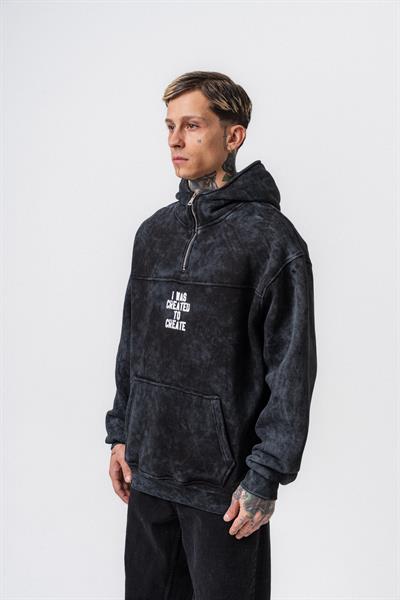 Erkek Create Baskılı Kapüşonlu Oversize Hoodie Siyah