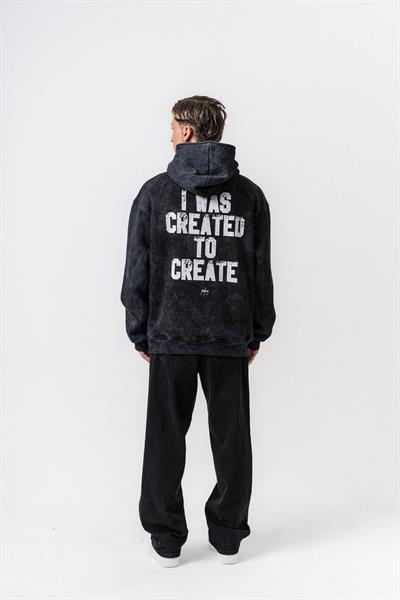 Erkek Create Baskılı Kapüşonlu Oversize Hoodie Siyah