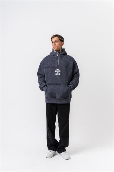 Erkek Create Baskılı Kapüşonlu Oversize Hoodie Füme