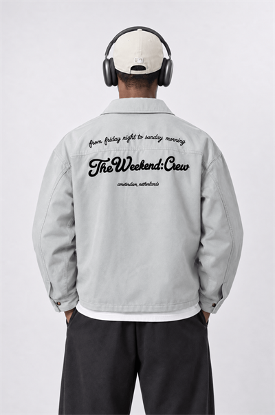 Erkek Crew Nakış Detaylı Oversize Ceket Gri