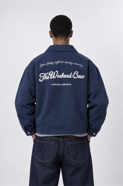 Erkek Crew Nakış Detaylı Oversize Ceket Lacivert