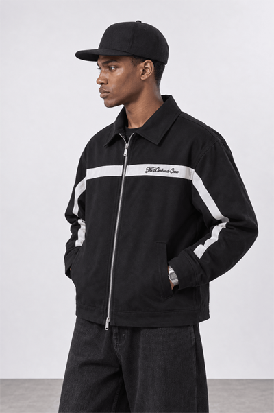 Erkek Crew Nakış Detaylı Oversize Ceket Siyah