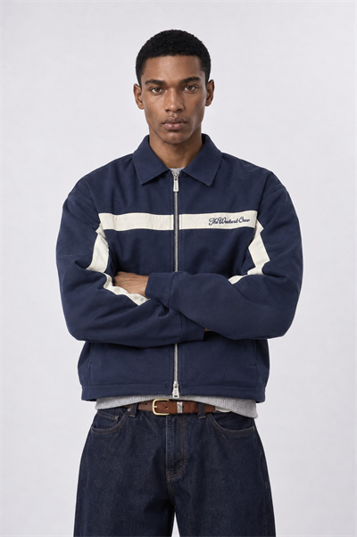 Erkek Crew Nakış Detaylı Oversize Ceket Lacivert
