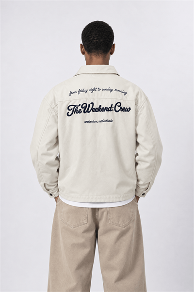 Erkek Crew Nakış Detaylı Oversize Ceket Bej