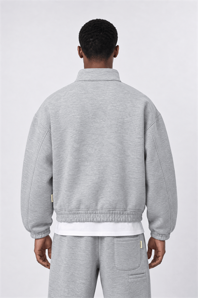 Erkek Crop Fit Panda Oversize Zip Gri Melanj