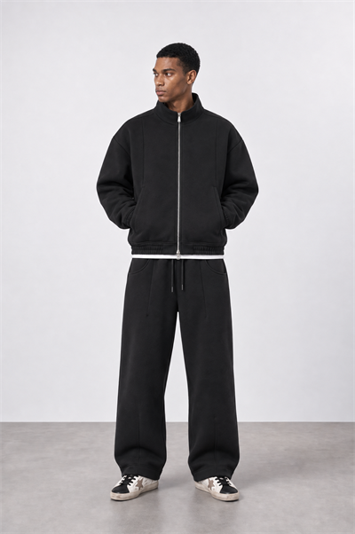 Erkek Crop Fit Panda Oversize Zip Siyah