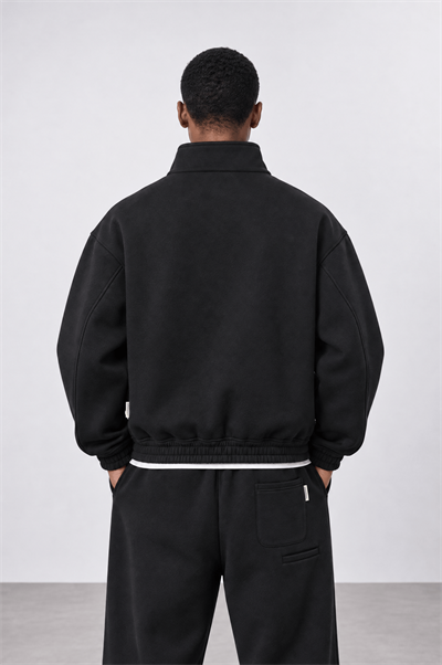 Erkek Crop Fit Panda Oversize Zip Siyah