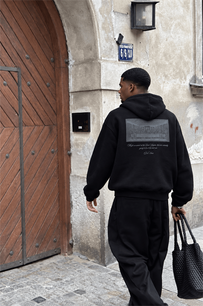 Erkek Da Vinci Baskı Detaylı Oversize Hoodie Siyah