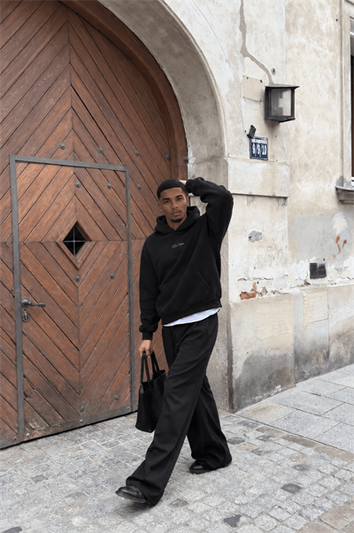 Erkek Da Vinci Baskı Detaylı Oversize Hoodie Siyah