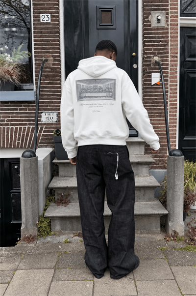 Erkek Da Vinci Baskı Detaylı Oversize Hoodie Ekru