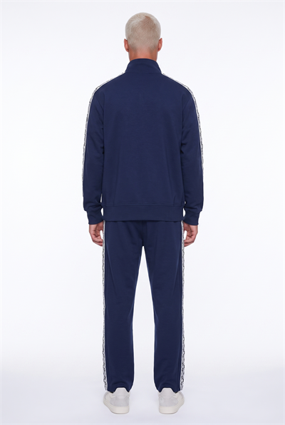 Erkek Damask Şerit Detaylı Dik Yaka Doubleface Zip Oversize Sweatshirt Lacivert