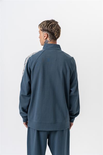Erkek Damask Şerit Detaylı Dik Yaka Doubleface Zip Oversize Sweatshirt Petrol