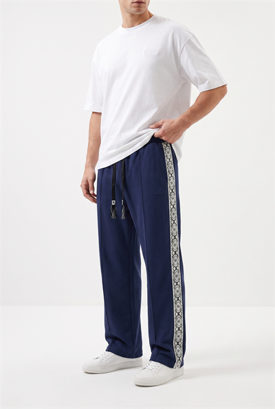 Erkek Damask Şerit Detaylı Kışlık Doubleface Baggy Eşofman Altı Lacivert