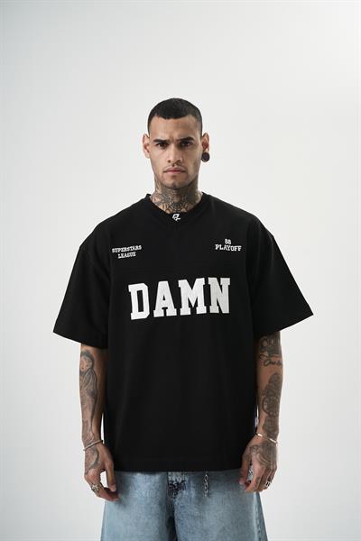 Erkek Damn Nakışlı Oversize T-Shirt Siyah
