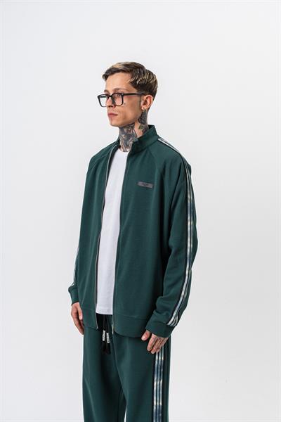 Erkek Dark Striped Şerit Detaylı Dik Yaka Doubleface Zip Oversize Sweatshirt Nefti