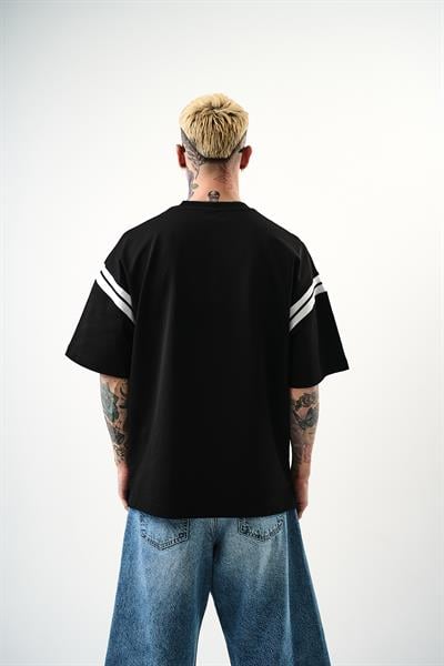 Erkek Deep 74 Baskılı Oversize T-Shirt Siyah