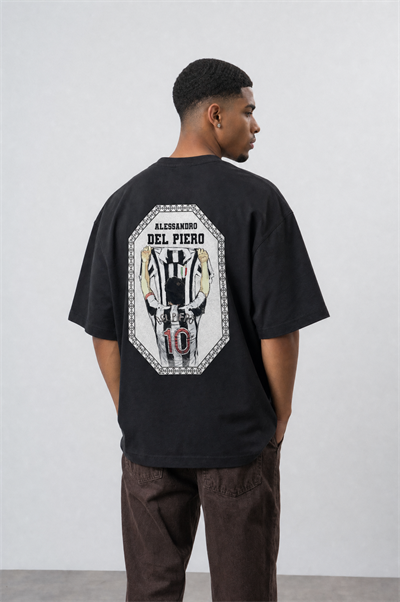 Erkek Del Piero Baskılı Oversize T-Shirt Siyah