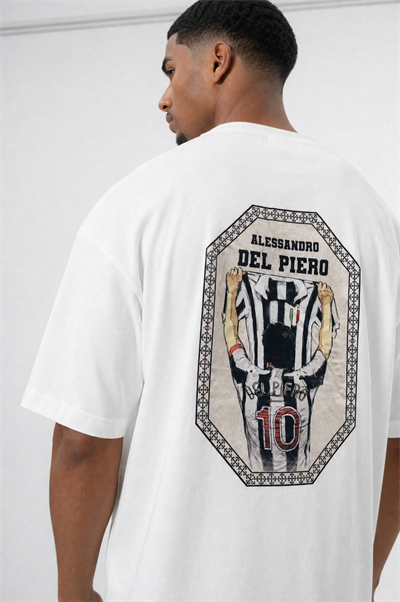 Erkek Del Piero Baskılı Oversize T-Shirt Ekru