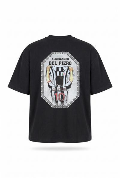 Erkek Del Piero Baskılı Oversize T-Shirt Siyah