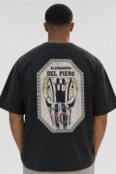 Erkek Del Piero Baskılı Oversize T-Shirt Siyah
