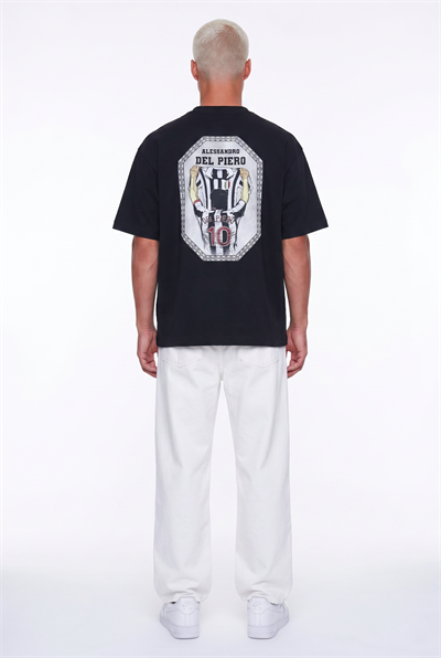 Erkek Del Piero Baskılı Oversize T-Shirt Siyah