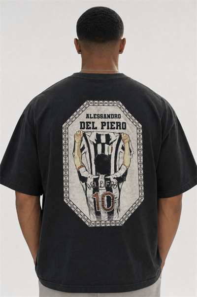Erkek Del Piero Baskılı Oversize T-Shirt Siyah
