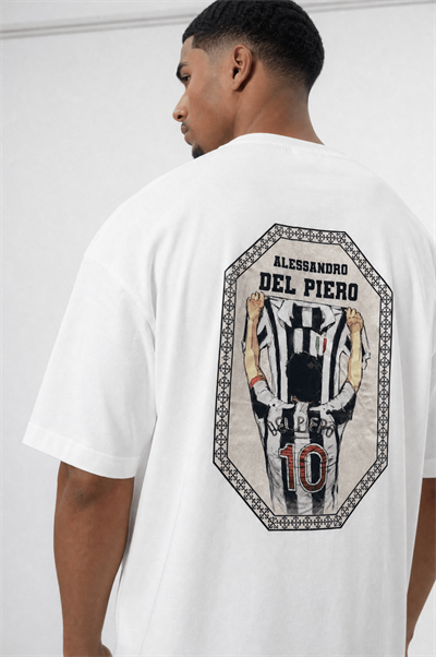 Erkek Del Piero Baskılı Oversize T-Shirt Ekru