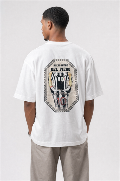 Erkek Del Piero Baskılı Oversize T-Shirt Ekru