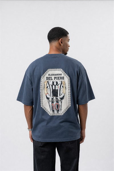 Erkek Del Piero Baskılı Oversize T-Shirt Petrol