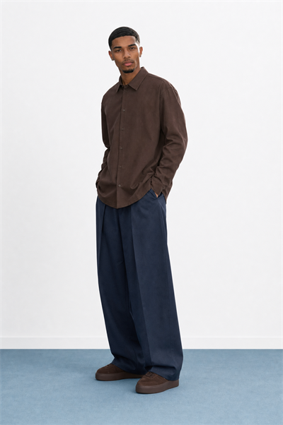 Erkek Derin Pileli Kumaş Baggy Pantolon Lacivert