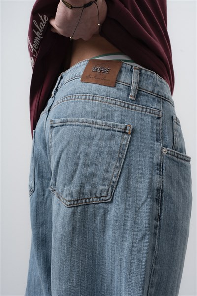 Erkek Desenli Baggy Jean Açık Mavi