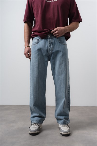Erkek Desenli Baggy Jean Açık Mavi