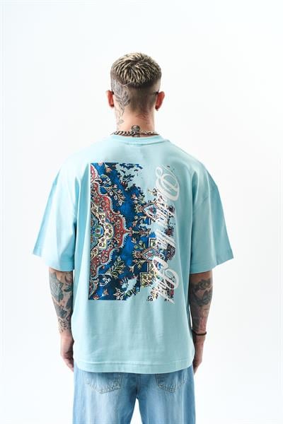 Erkek Destroy Baskılı Oversize T-Shirt Bebe Mavi