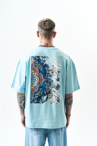Erkek Destroy Baskılı Oversize T-Shirt Bebe Mavi