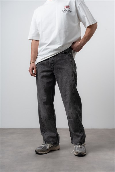 Erkek Dikiş Detaylı Baggy Jean Antrasit