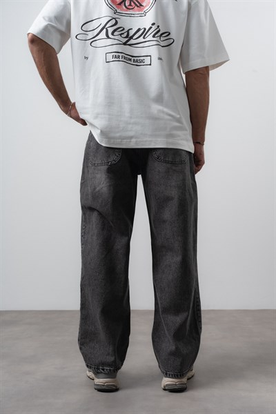 Erkek Dikiş Detaylı Baggy Jean Antrasit