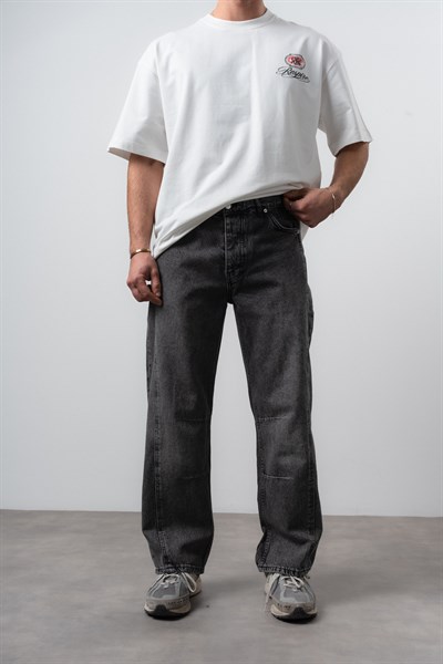 Erkek Dikiş Detaylı Baggy Jean Antrasit