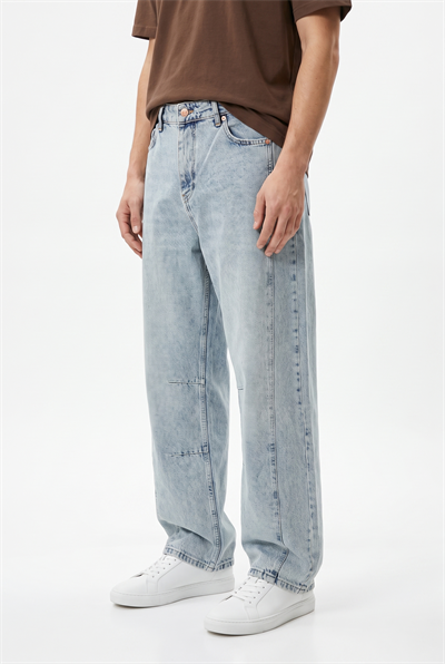 Erkek Dikiş Detaylı Baggy Jean Buz Mavi