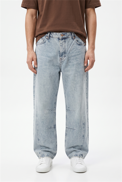Erkek Dikiş Detaylı Baggy Jean Buz Mavi