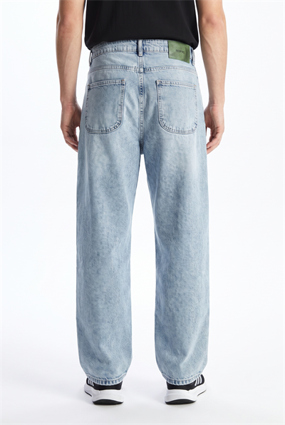 Erkek Dikiş Detaylı Baggy Jean Mavi
