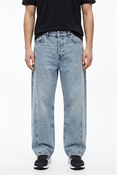 Erkek Dikiş Detaylı Baggy Jean Mavi