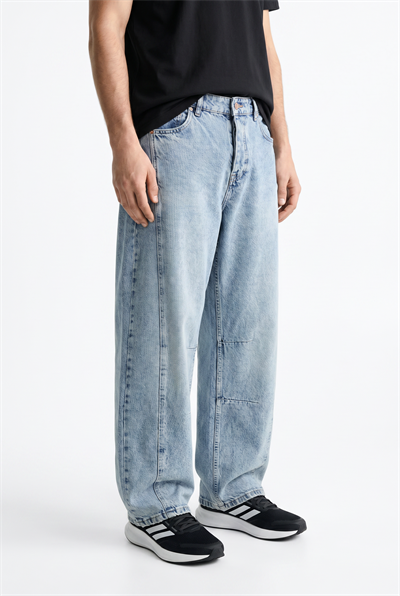 Erkek Dikiş Detaylı Baggy Jean Mavi