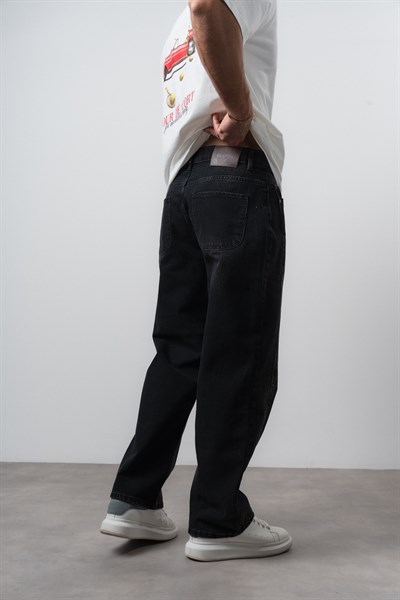 Erkek Dikiş Detaylı Baggy Jean Siyah