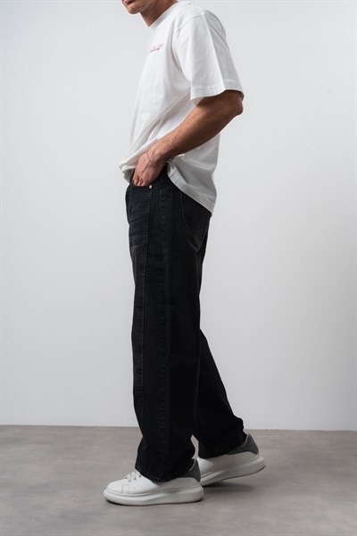Erkek Dikiş Detaylı Baggy Jean Siyah
