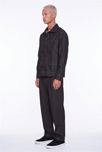 Erkek Dikiş Detaylı Denim Takım Kahve