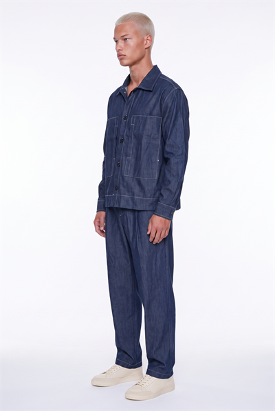 Erkek Dikiş Detaylı Denim Takım Lacivert