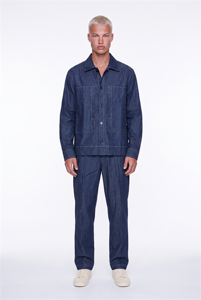 Erkek Dikiş Detaylı Denim Takım Lacivert
